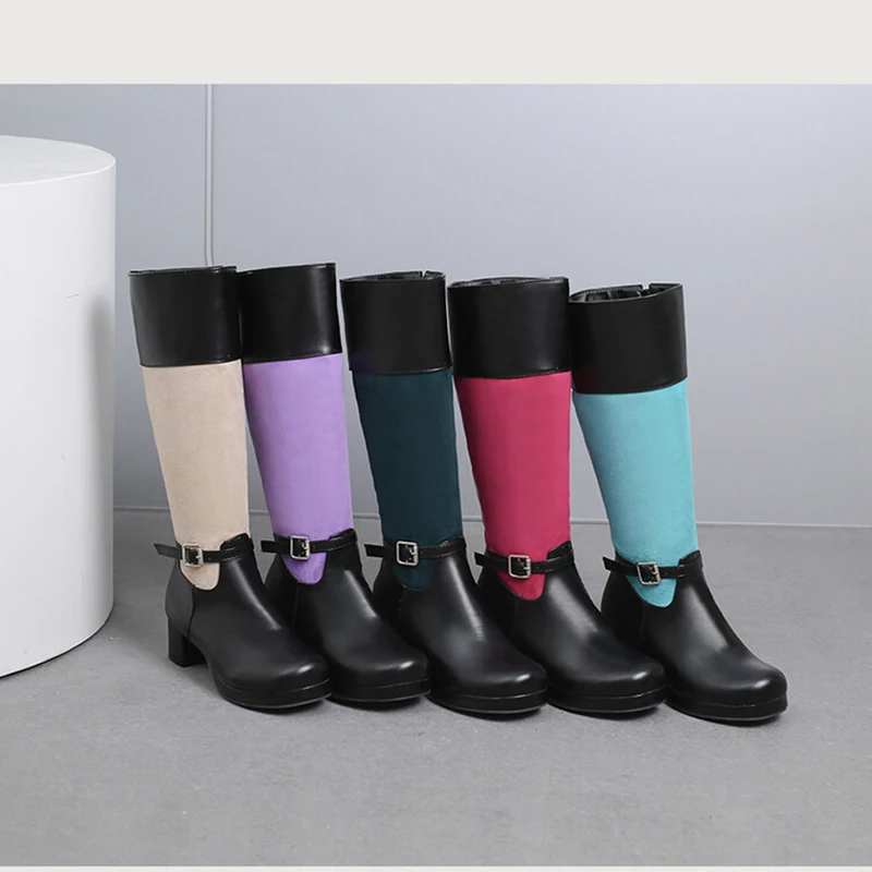 

New style women's shoes - waterproof platform stitched colorful fashionable long boots