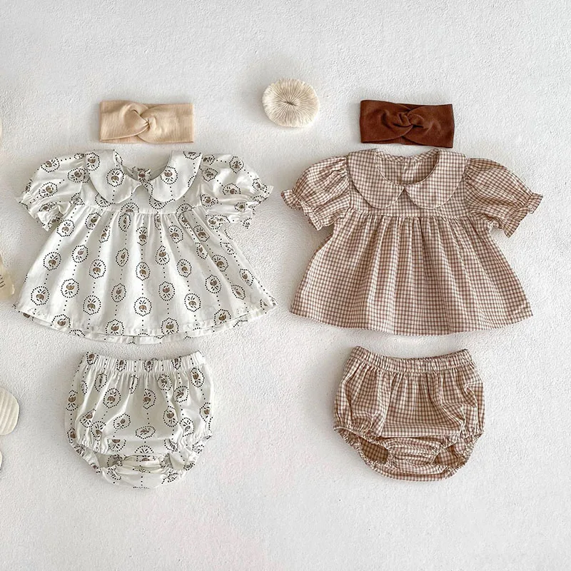 2025 New Summer Toddler Baby Girl Clothes Suit Short Sleeved Cotton Printed Shirt+PP Shorts 0-3Yrs Children Clothes Set