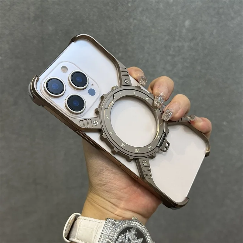 HOCE Cool Metal Aluminum Alloy Magnetic Case For iPhone 13 14 15 16 17 Pro Max 17 Air Invisible Bracket Rimless Shockproof Cover