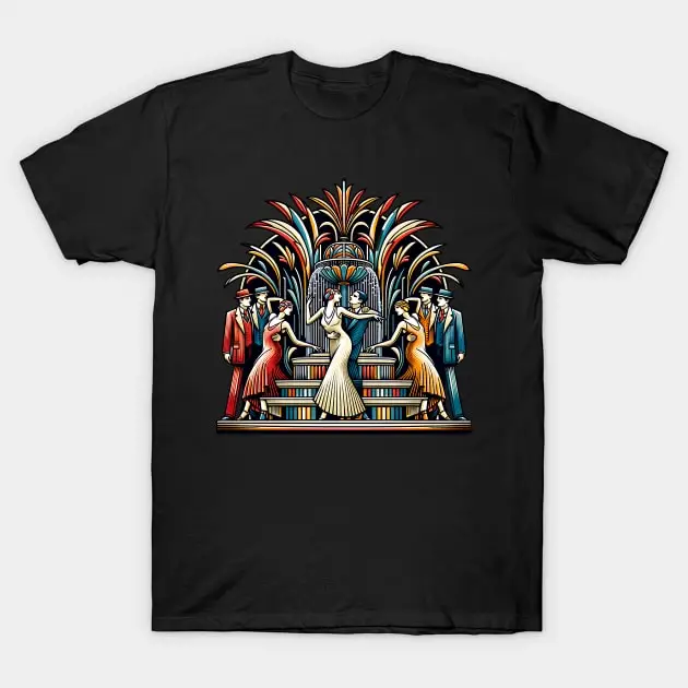 Roaring Twenties Dancers Art Deco Fountain T-Shirt 100% Cotton Streetwear High Quality New Fashion Top Tees