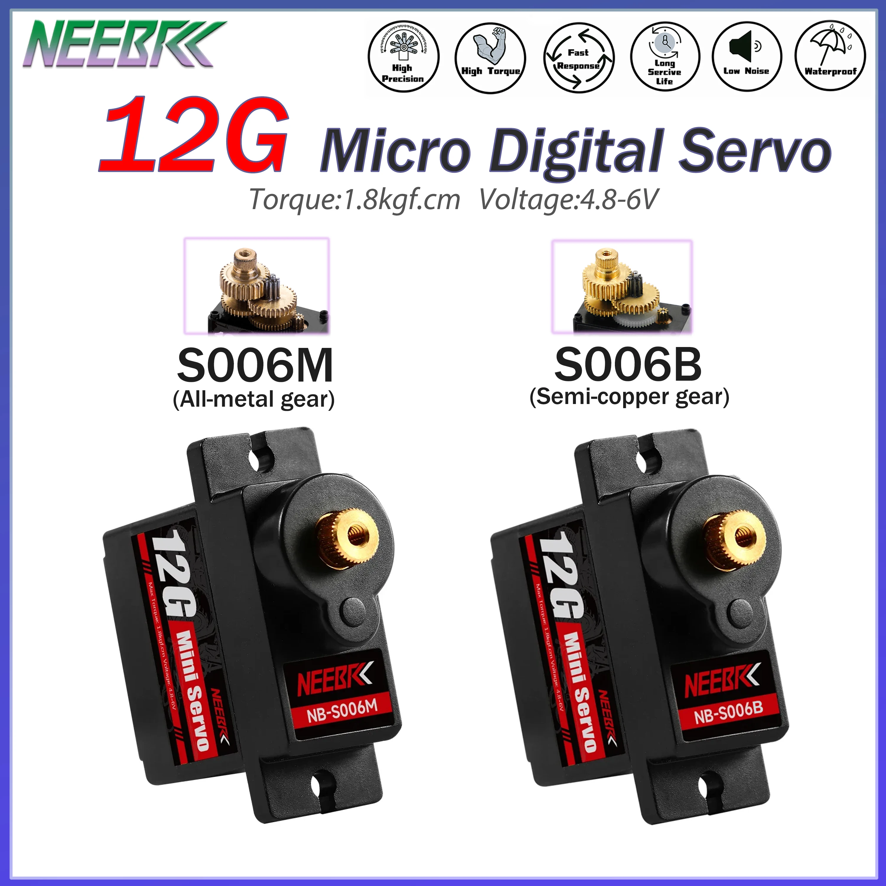 

NEEBRC 12G Waterproof Metal Gear Digital Servo 1.8kgf.cm Torque for 1/24 RC Car Airplane Helicopter Robot WLtoys Axial SCX24