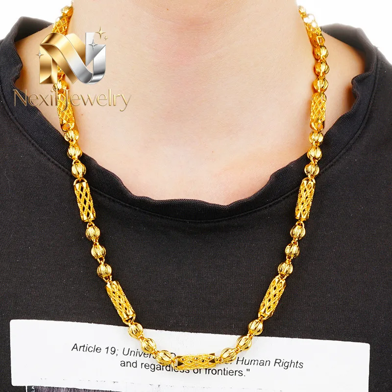 Nexil Jewelry   Nexil Jewelry  24K Gold AU999 Hollow Out Necklace Men - Premium pure gold, understated hollow design, suitable f