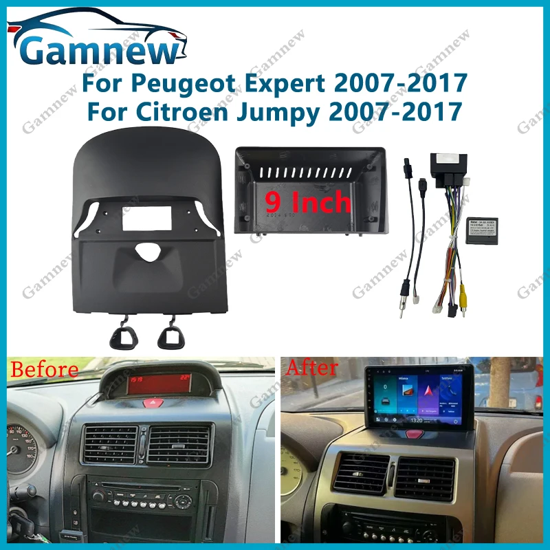 Kit de Panel de Montaje para Radio Android de 9 Pulgadas con Marco para Coche, Cable Canbus y Adaptador de Fascia para Peugeot Expert 2 y Citroën Jumpy