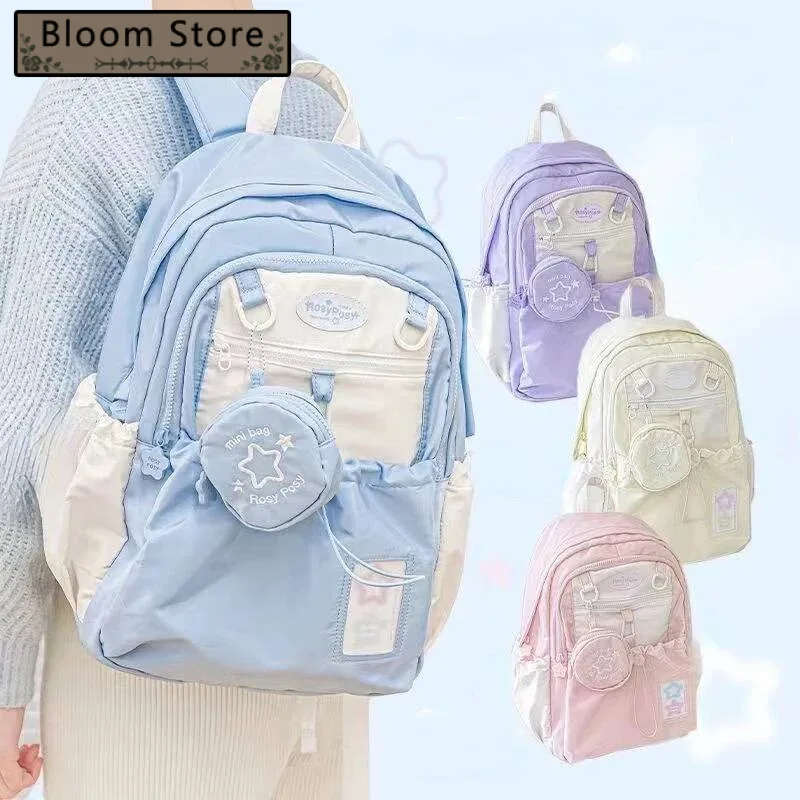 

Women Students Contrast Color Drawstring Schoolbags Patchwork Kawaii Fashion Backpacks All Match Sweet Cute Backpack Y2k Korean