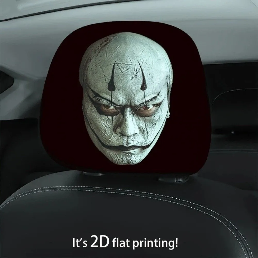 2 Pcs 2D Stretch Car Headrest Covers Ghost Funny Neck Pillowcase Halloween Accessories Elastic Car Seat Headcover Universal Fit
