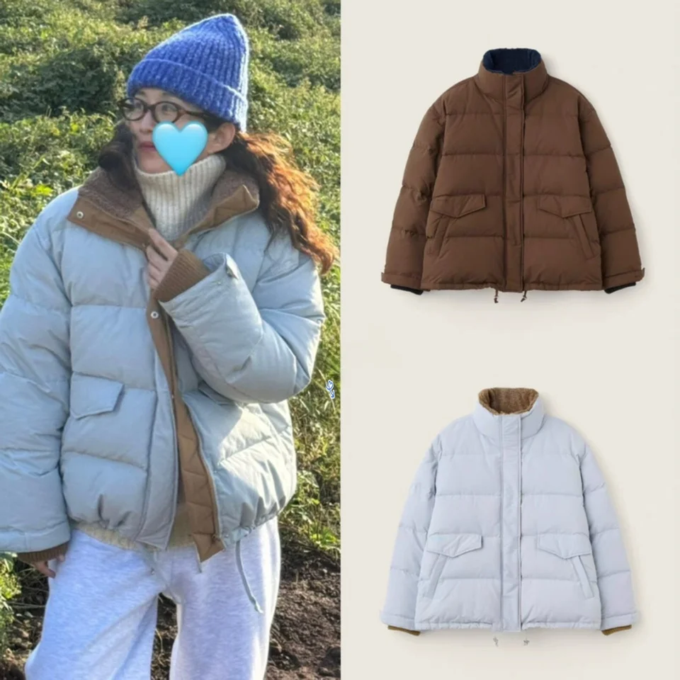 

Зимняя модная универсальная повседневная куртка Sienne с цветными блоками, воротником-стойкой, теплым пуховым наполнителем, женское пальто в корейском стиле, прямого кроя