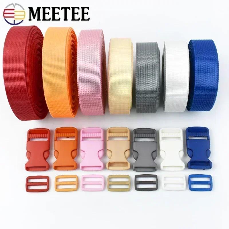 2/5/10Sets 20/25mm Nylon Webbing Tape+Plastic Side Release Buckle+Tri Glide Clasp Backpack Bag Straps Buckles DIY Accessories