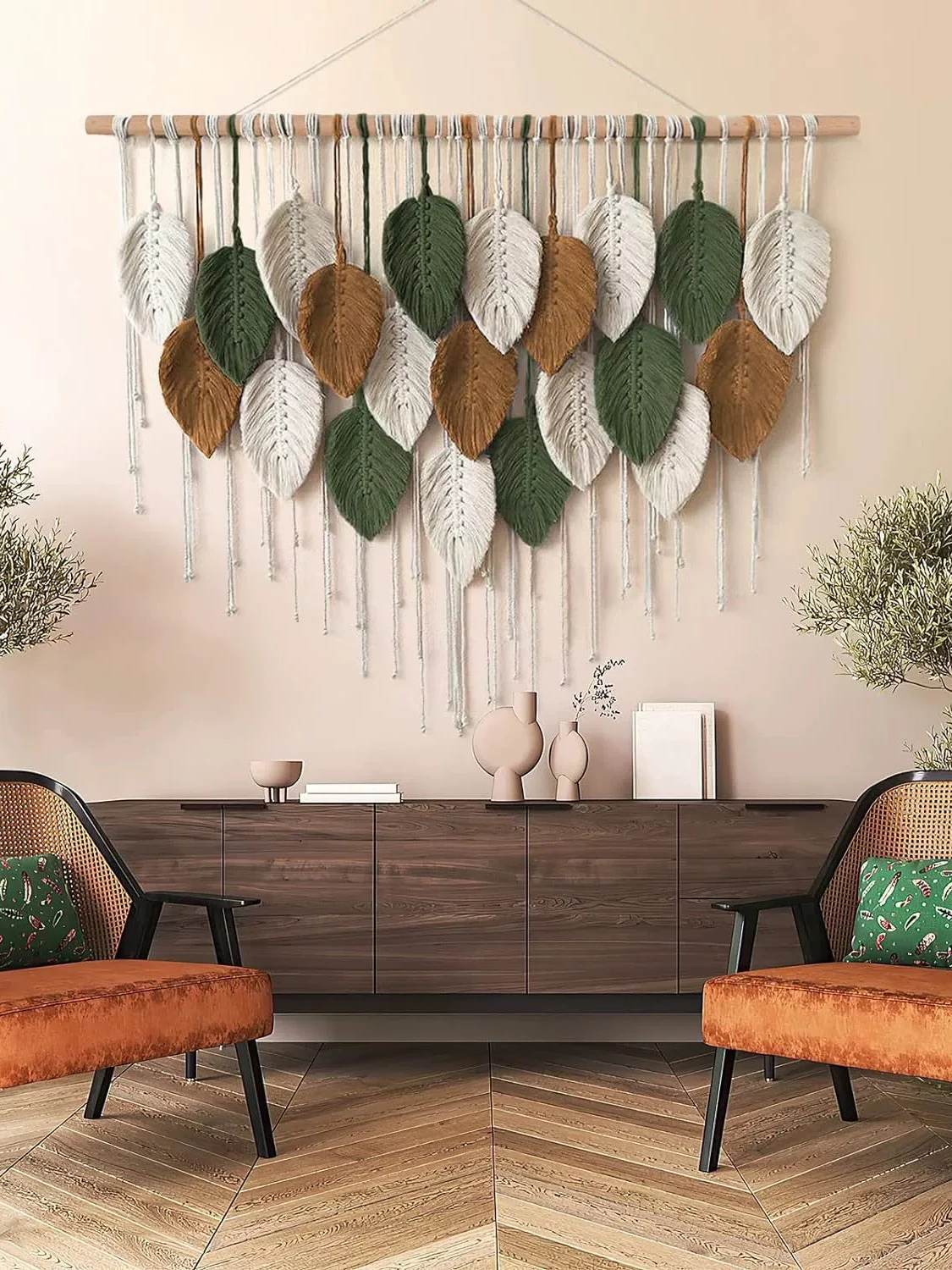 Handwoven Modern Minimalist Leaf Tassel Wall Hanging Tapestry Decorative Finished Mobile Home Wall Decor Cotton Fabric