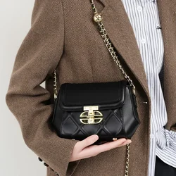 Leather women's bag with classic chain bag 2024 new single shoulder crossbody bag commute shopping with women's bag