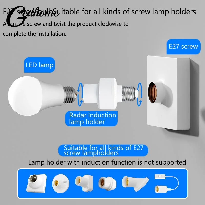 E27 Radar Human Body Sensing Lamp Head Holder AC 100-240vs Crew Sensor Switch Lamp Base For Staircase Corridor Garage