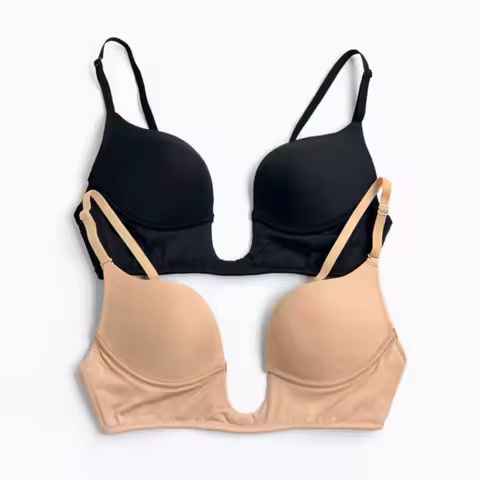 New design fashion black skin color glossy plunge bra evening dress underwear female low bust bra