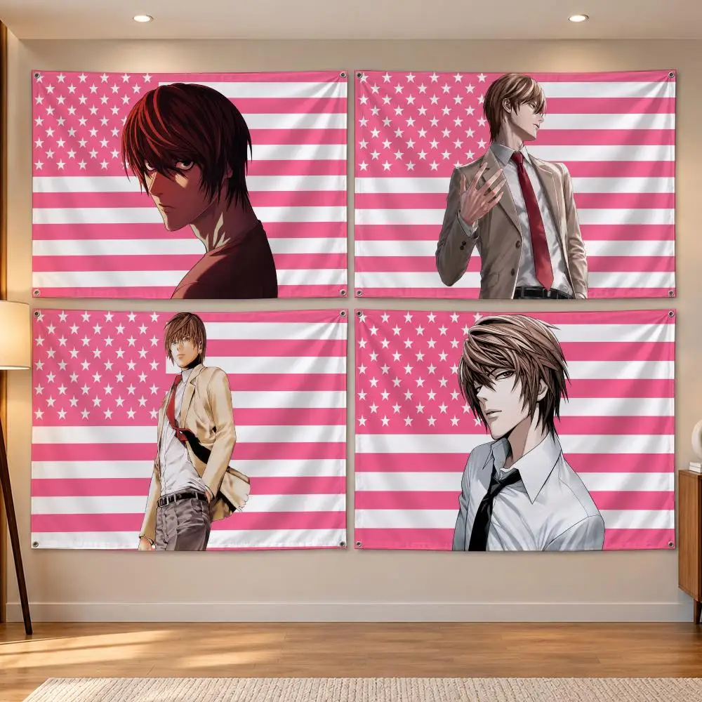 Anime Death Note Mystery Crime Dark L-Light Yagami Flags Banner Decor for Bedroom,Garden,Party,Club,Indoor Outdoor, Fan Gift