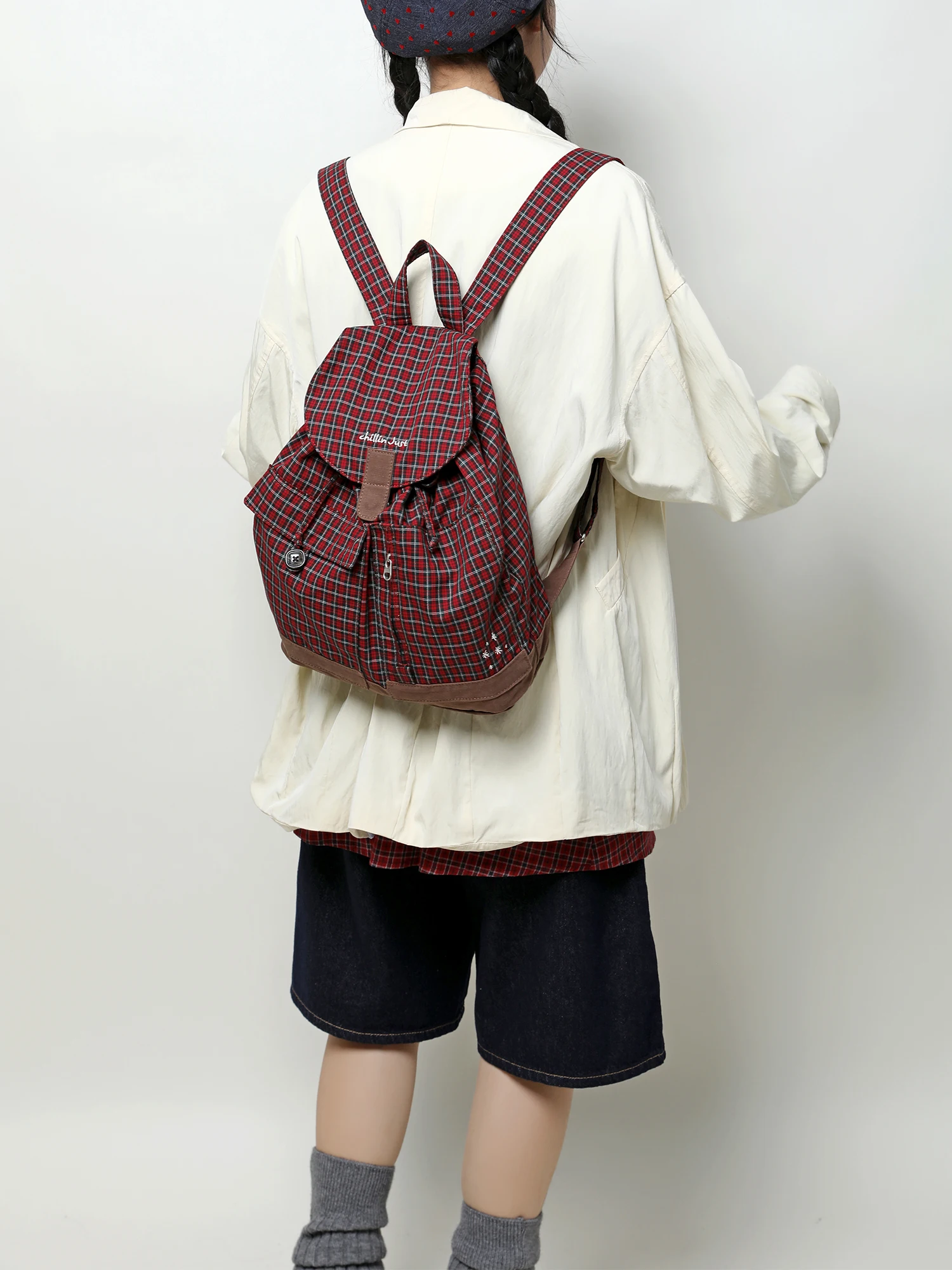 ehooo-sac-a-dos-de-voyage-decontracte-a-carreaux-de-style-coreen-pour-femmes-leger-ideal-pour-les-sorties-d'automne-petit-sac-avec-fermeture-a-boucle-magnetique-et-fermeture-eclair