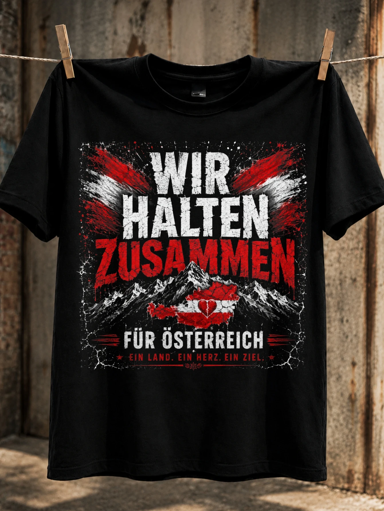 Ensemble pour l'Autriche, unissons-nous dans l'unité avec l'Autriche et le cœur rouge, style national grunge pour T-shirt unisexe