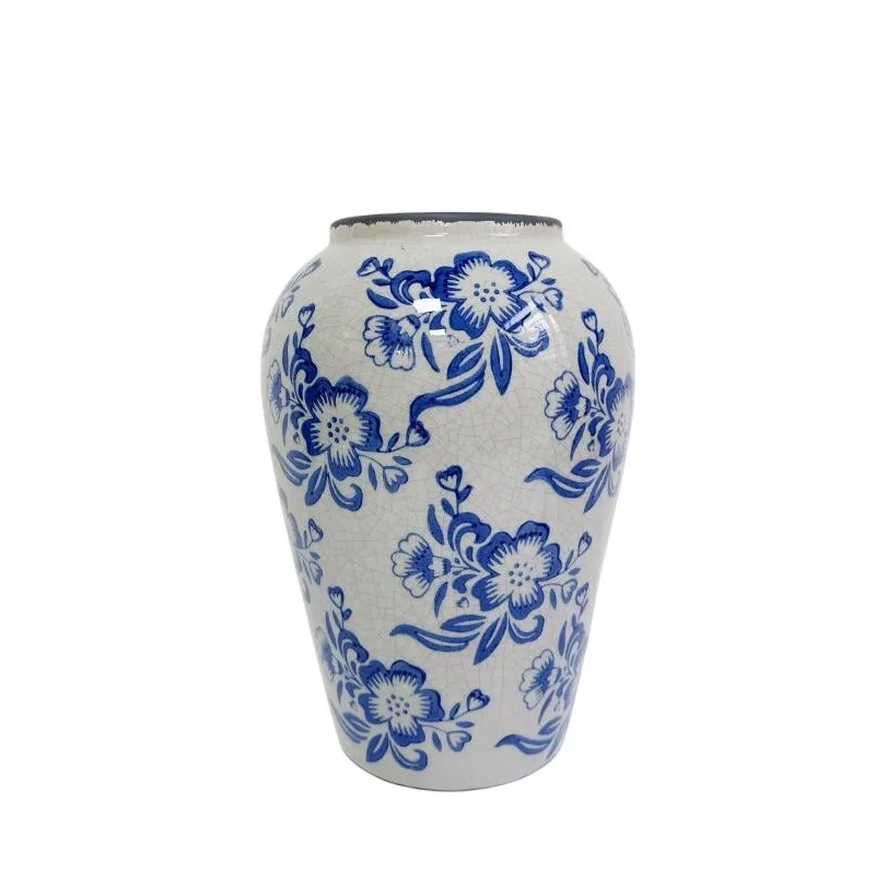 Ice cracked blue and white porcelain ceramic vase living room flower arrangement