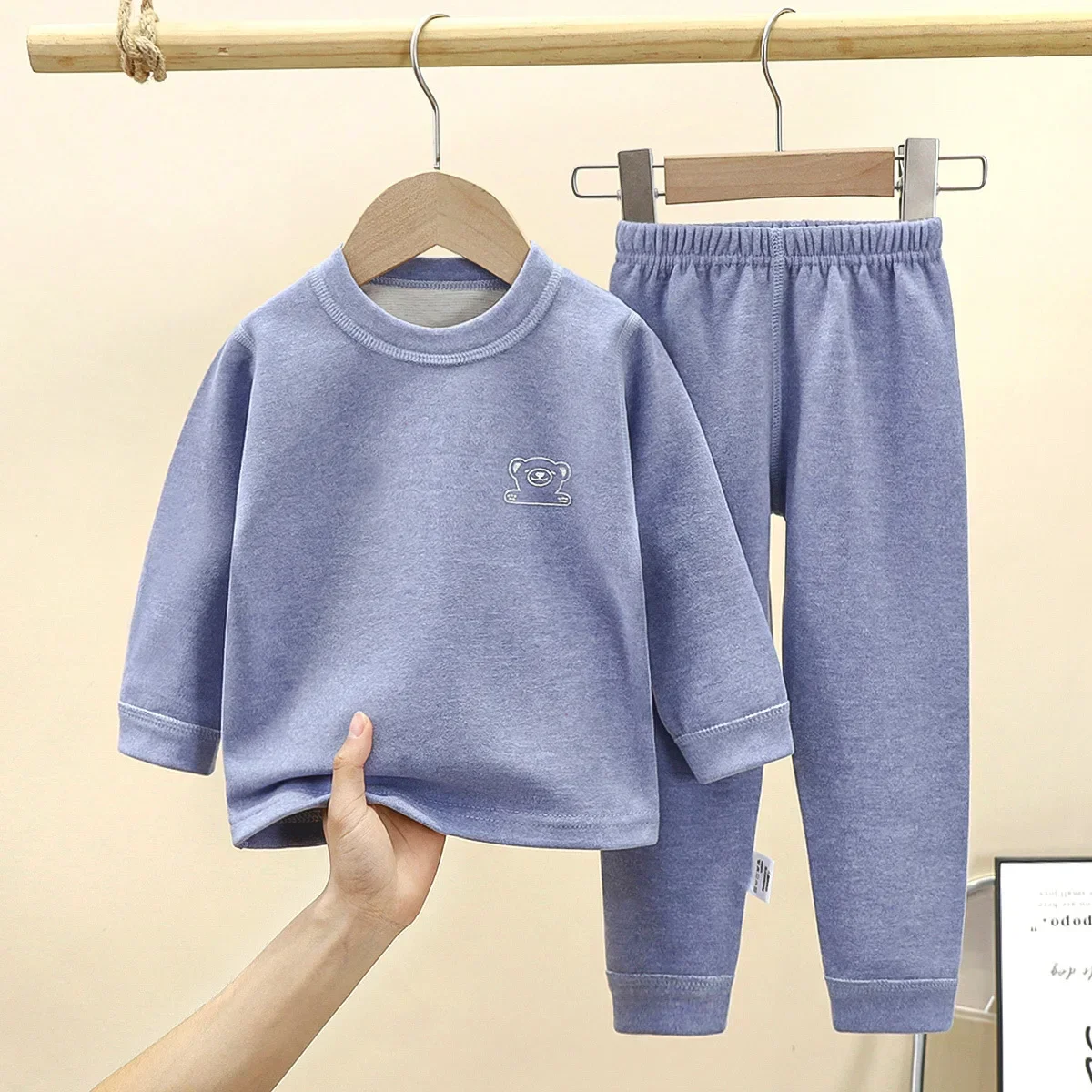 Autumn Winter Kids Thicken Warm Wool Pajamas Baby Boys Girls Solid Long Sleeve Pyjamas Toddler Sleepwear Children Clothing Sets