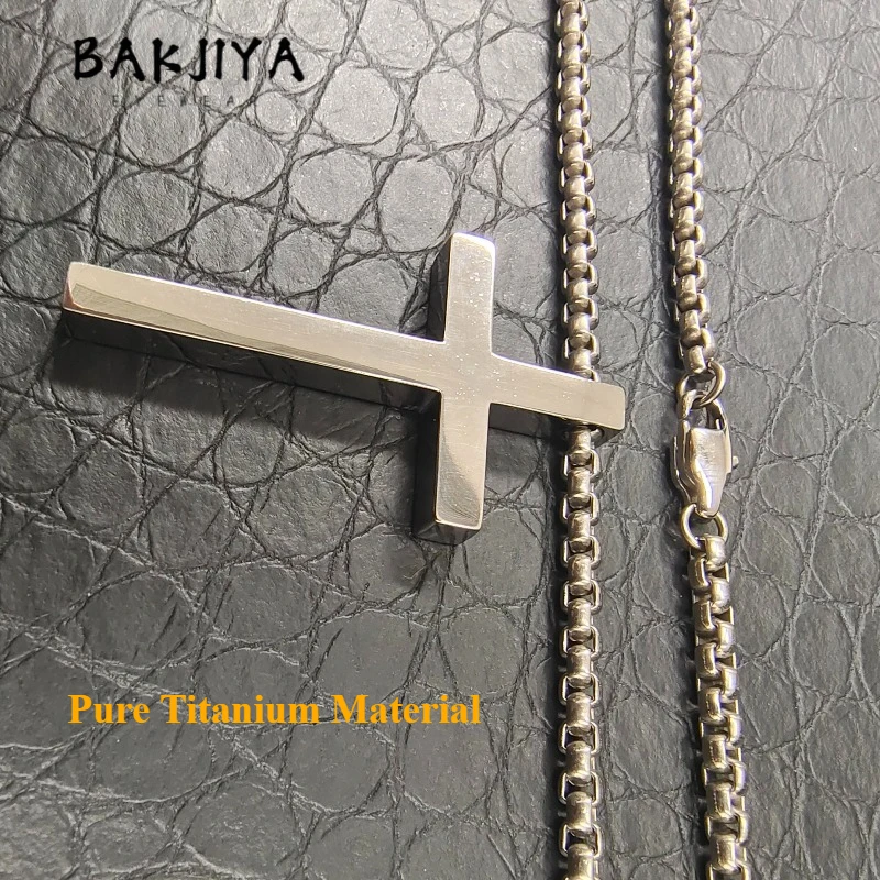 Fashion 3.0mm Pure Titanium Rolle Box Chain Cross Necklace Pendant, Unisex Lightweight Skin Friendly Titanium Necklace Men Gift