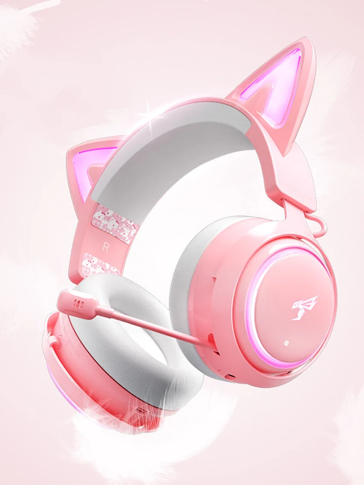 Somic GS510 Gamers-hoofdtelefoon met microfoon Kattenoren Rgb Licht Kleurrijk Schattig Headset Ruisonderdrukking Meisje Gaming-oortelefoon Gif - afbeelding 2