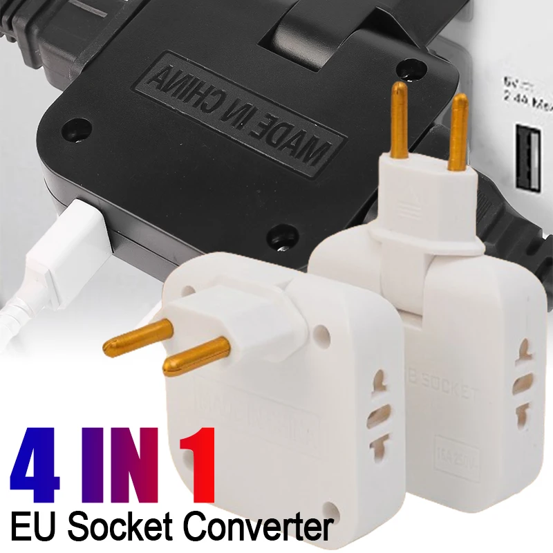 4 in 1 EU Electrical Socket Adapter 180 Degree Rotation Wall Outlet Plug Converter Portable Travel Extension Power Adaptors