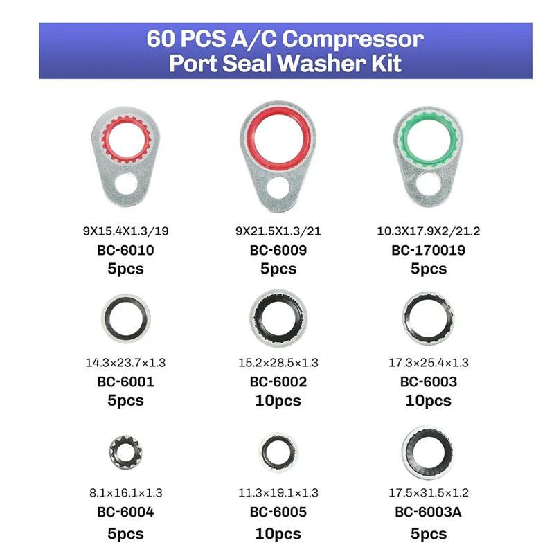 

Комплект уплотнительных колец WO-A/C, прокладка автомобильных аксессуаров, комплект уплотнительных колец переменного тока, комплект уплотнений переменного тока 60 шт., комплект уплотнений для компрессора кондиционера