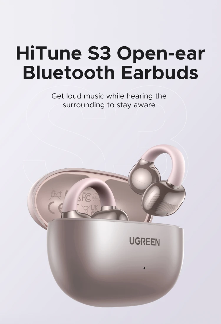 UGREEN Open Ear Clip Wireless Earbuds Bluetooth Sports Earphones Headphones in Mic with Earhooks & Ear Hook