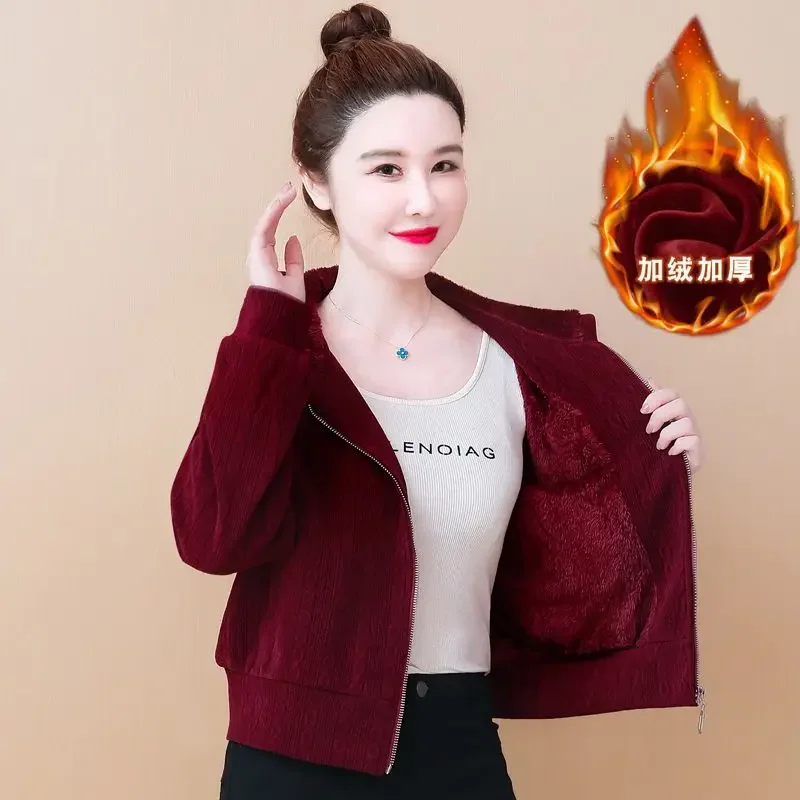 

Women's Thick Short Jacket and Chenille Velvet Winter Clothing, Korean Version, Loose Hooded Top, New