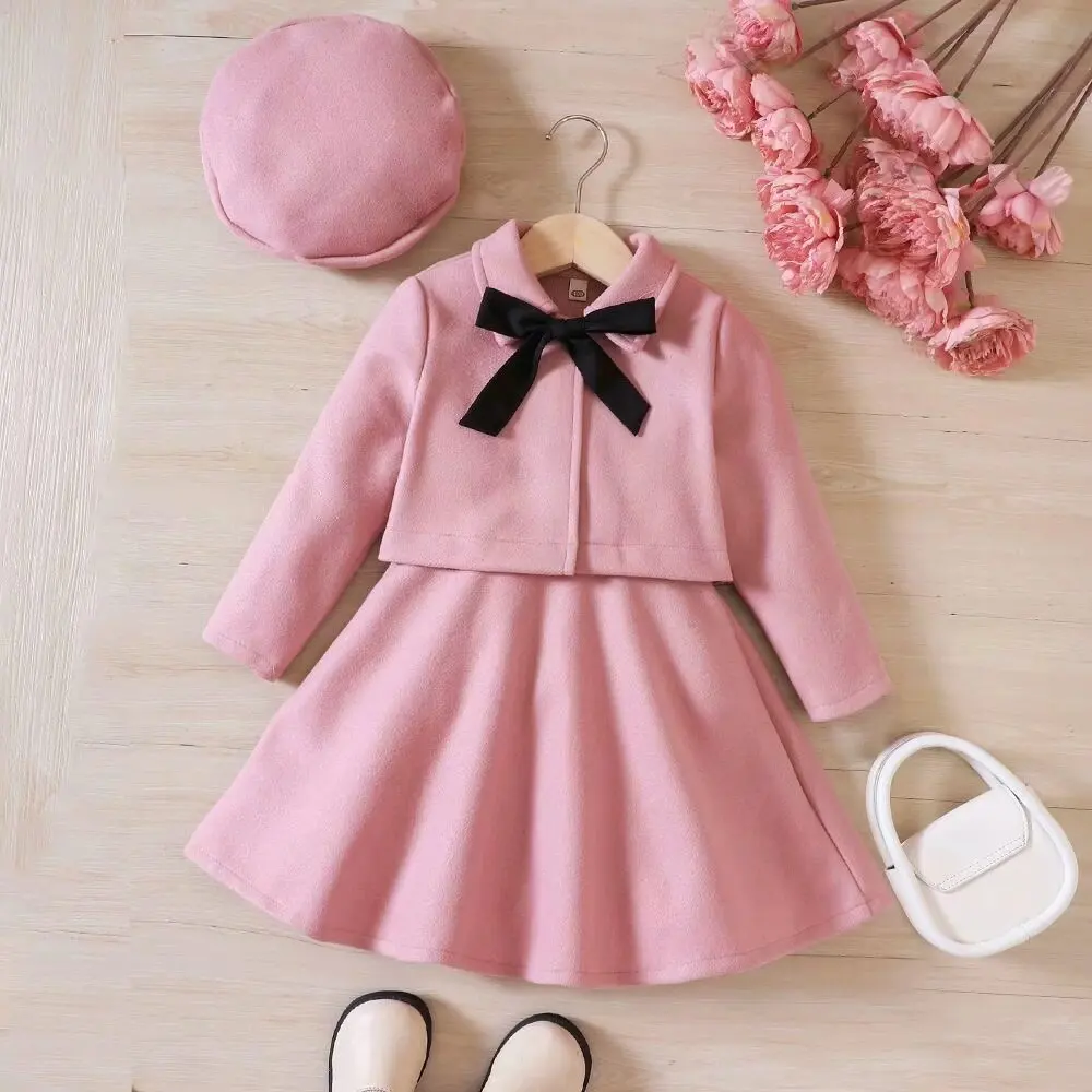

Winter Small Fragrance Coat And Short Skirt Two-Piece New Girls Wool Suit with Baby Outfit for Girls