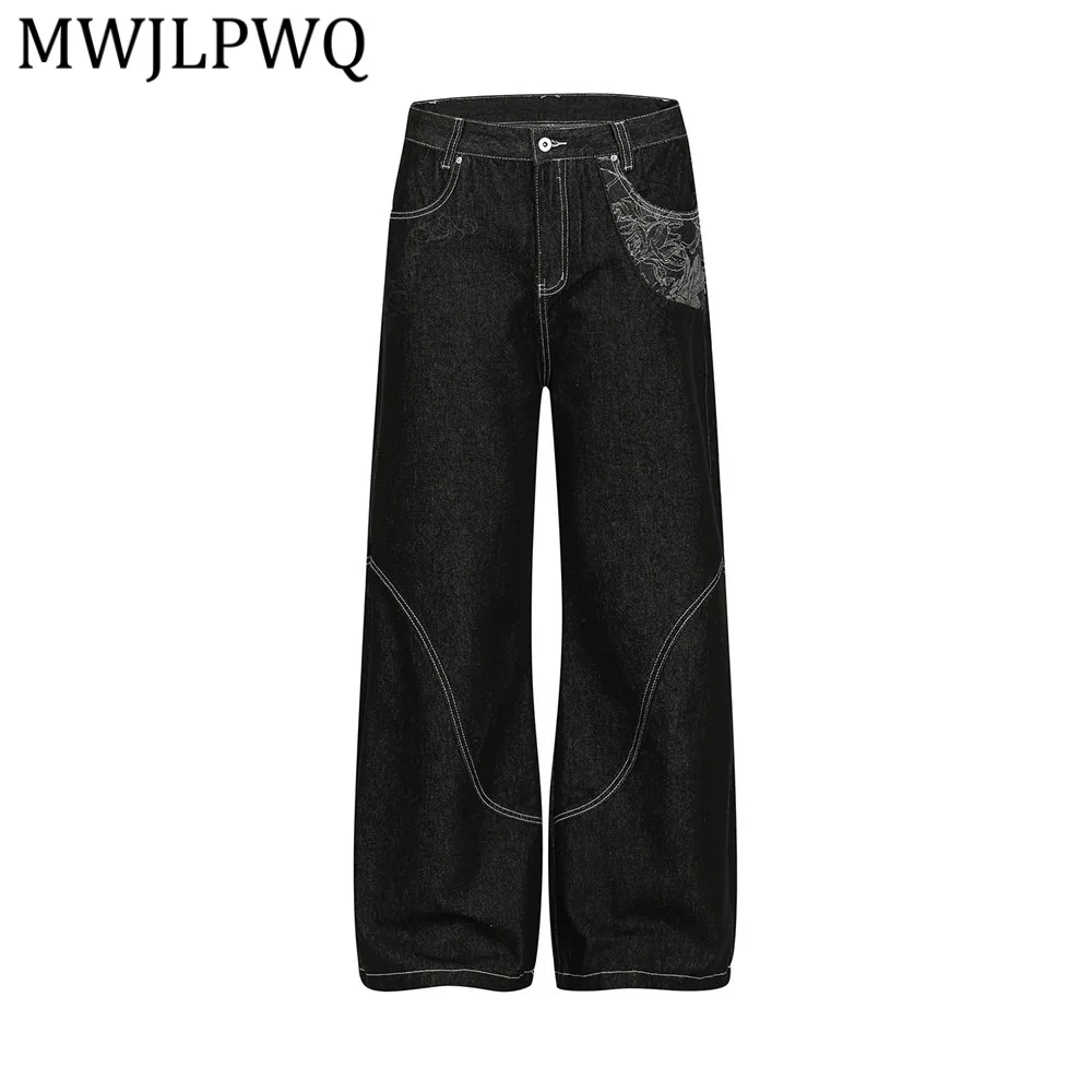

MWJLPWQ Vibe Trendy Design Wide-Leg Jeans Men's High Street Three-Dimensional Deconstructed Personality Pocket Loose Pants 13341