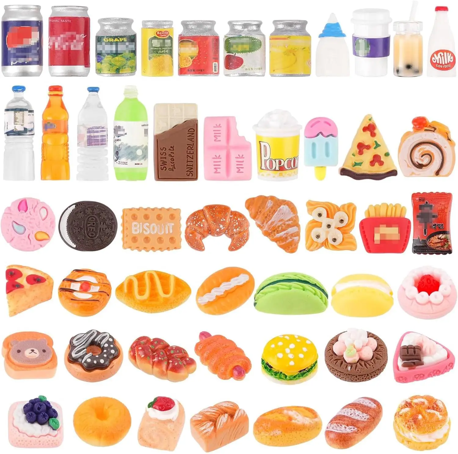 

50Pcs Miniature Food Drinks Bottle Soda Pop Cans, Pretend Play Kitchen Toys for 1/12 Doll House