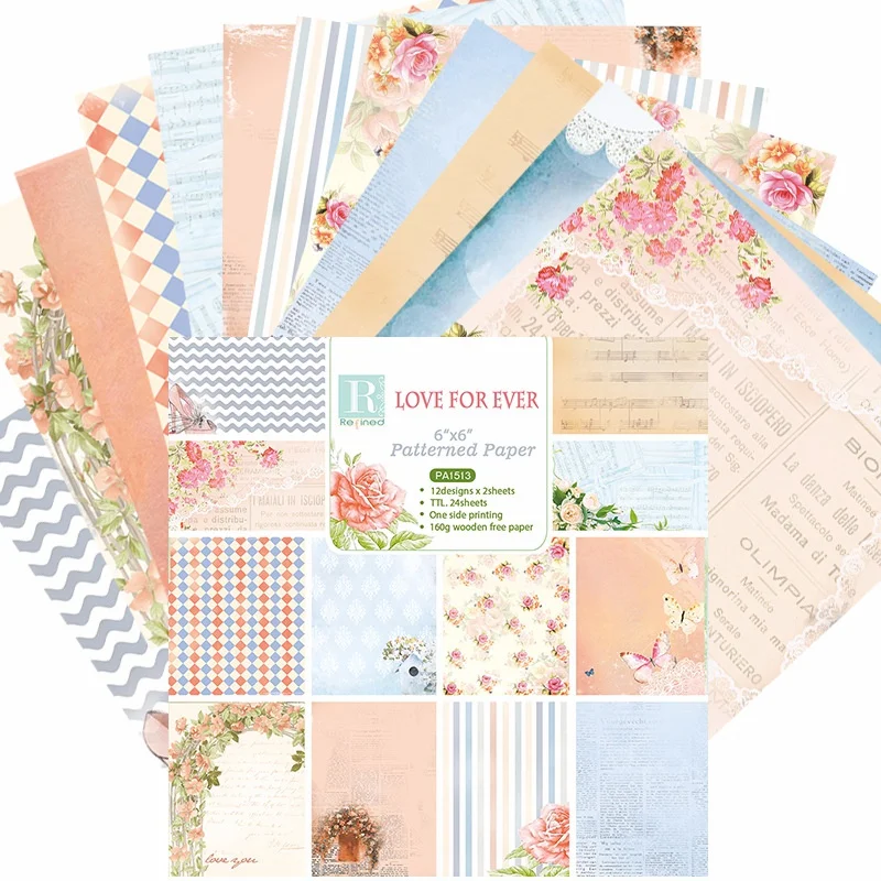 24 Sheets 6‘’ Double-side Printed Vintage Luxurious Craft Paper Origami Pattern Decor Scrapbooking Paper Background Craft Paper
