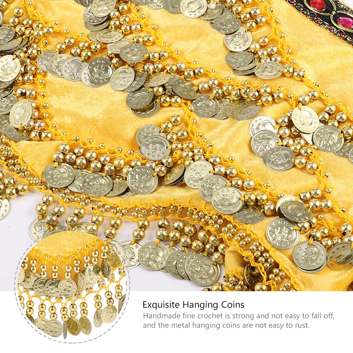 1 قطعة المرأة الرقص الشرقي وشاح الورك التفاف لامعة ديامانتي عملة ديكور خفيفة الوزن الأوشحة الأنيقة ملابس رقص اكسسوارات الأصفر