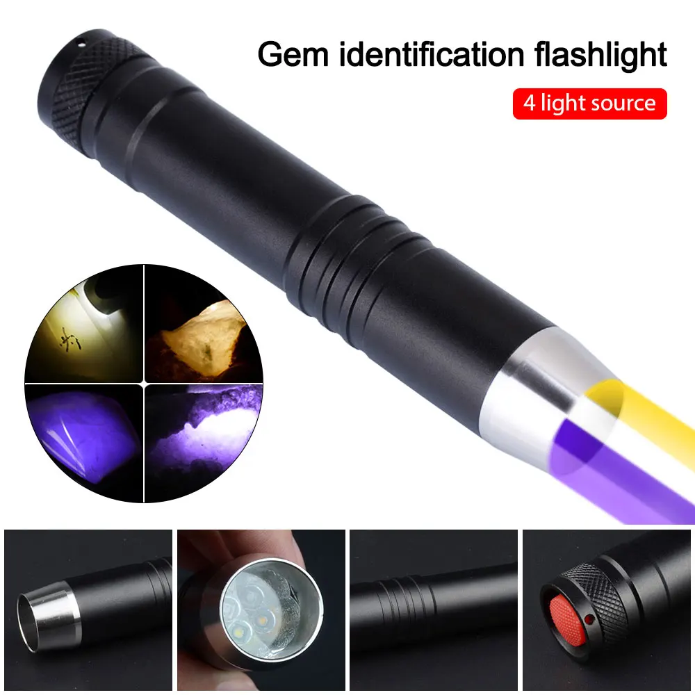 White yellow 365nm/395nm ultraviolet flashlight Lamp LED light source gemstone Jade identification lights Torch +18650+charger