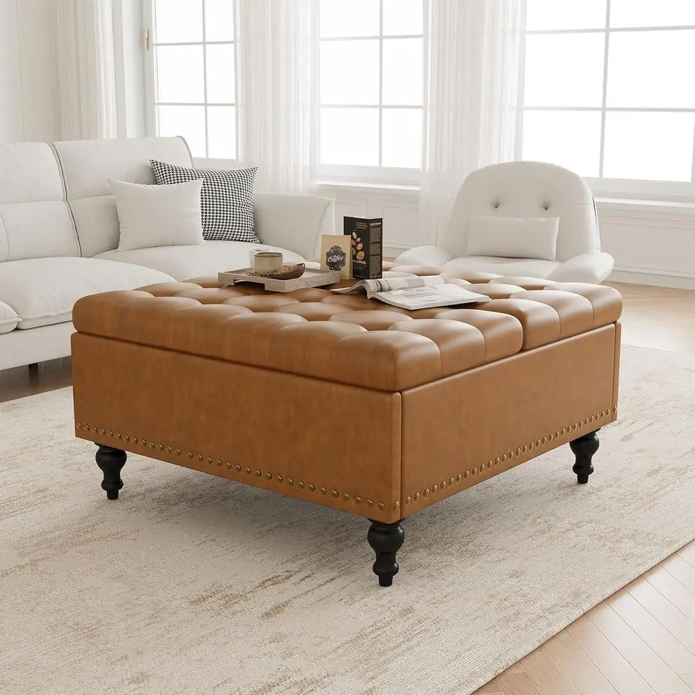

Lit-Top Coee Table Ottoman with Storage, aux Leather Multi-unctional Storage Ottoman Bench, ern ootstool with Hidden Comparent,