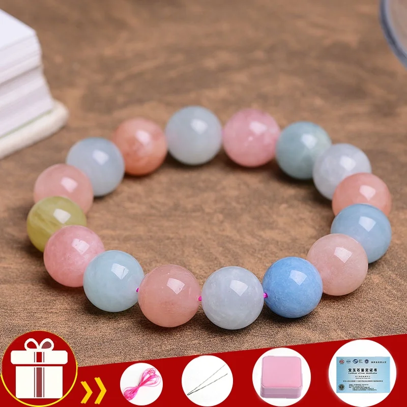 4A With Certificate Natural Morganite Crystal Bracelet Genuine Quartz
