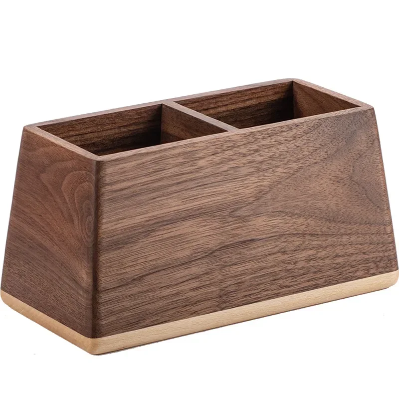 Multi-function Black Walnut Wood Desktop Storage Holder, Cosmetic Brush Organizer Pen Container Dressing Table Storage Accessory