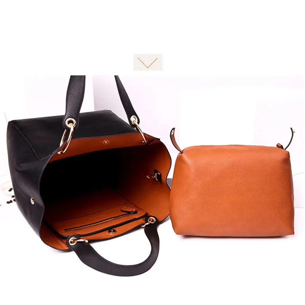 2PCS Luxury PU Leather Top-Handle Shoulder Bag Large Capacity Tote Bag Classic Women’s Handbag with Hand Coin Purse