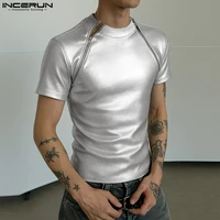 INCERUN, camiseta para hombre, camiseta brillante de manga corta con cremallera, camisetas informales para hombre, ropa de calle de verano 20225, ropa informal de moda brillante para hombre