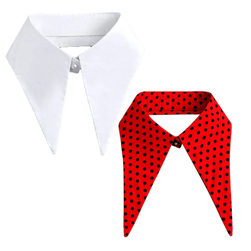 Classic White Big Lapel Fake Collar for Womens Red Polka Dots Detachable Necklace Shirts Faux Men False Collars DIY Accessories
