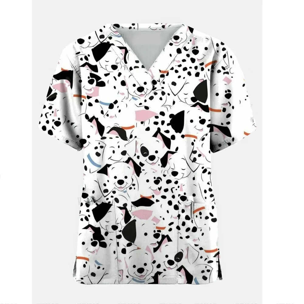 Summer Nurse Overalls The Series Cute Anime Pattern Spotted Dog Hospital Child Care Pattern Printing Loose Coolt T-Shirt Puppy