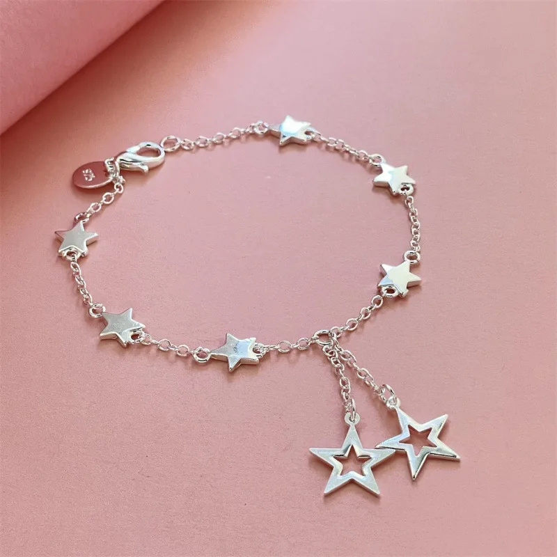

Браслет из стерлингового серебра 925 пробы, браслет с подвеской в виде звезды, женский модный простой браслет на день рождения, свадьбу, годовщину, ювелирное изделие, подарок