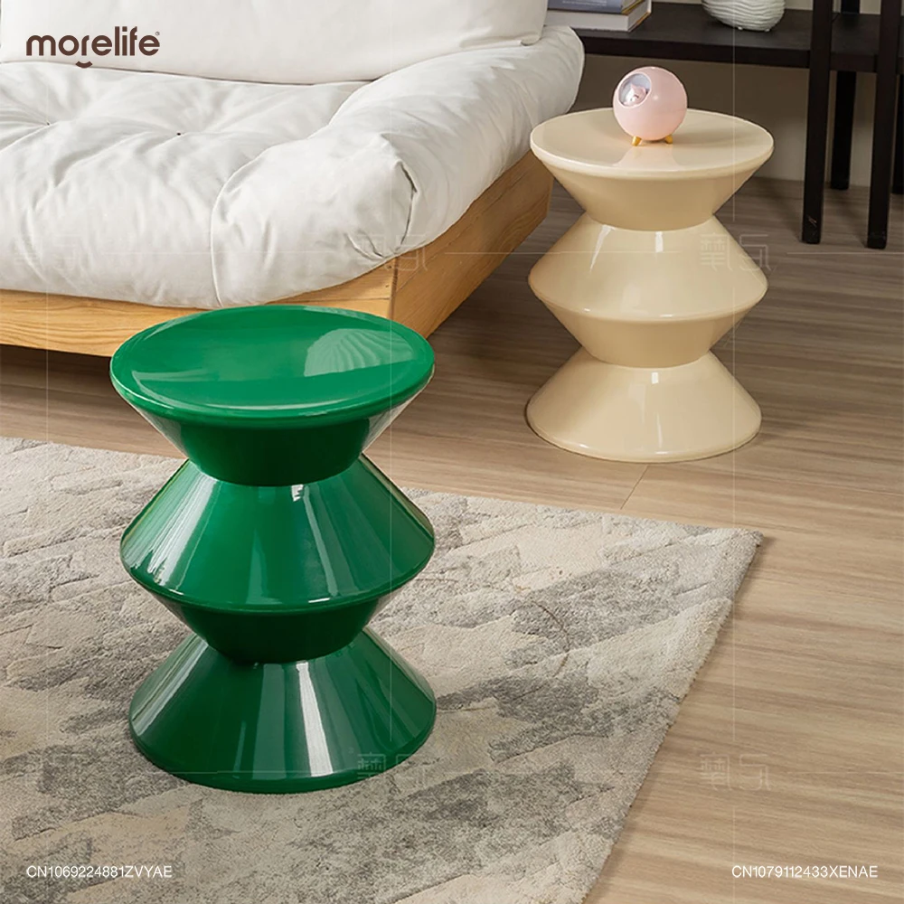 Round Small Coffee Table Plastic Footstool Living Room Sofa Side Tables Shoe Changing Stool Bedroom Small Nightstands Furniture