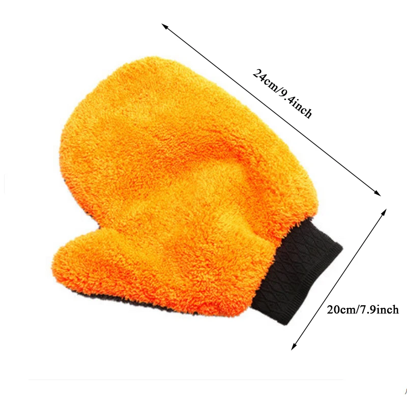 Soft Car Washing Gloves Double-sided Fleece Microfiber Chenille Drying Cloth Car Body Window Tire Cleaning Glove Thicken