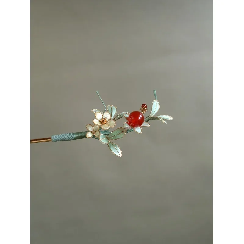 Intangible Cultural Heritage Silk Snake Berry Edelweiss Hairpin Antique Hanfu Hair Accessories Hanfu Cheongsam Horse Dress Headd