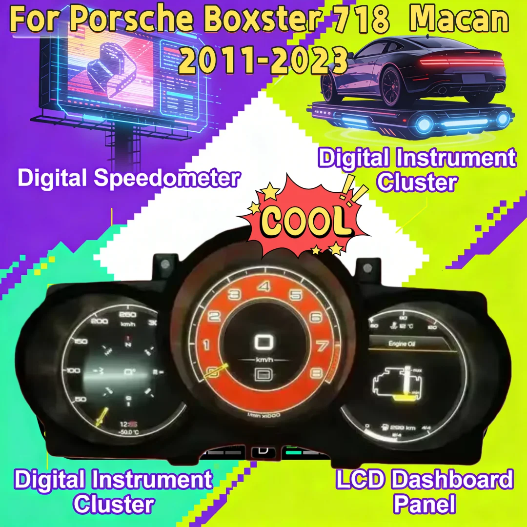 Digital Instrument Cluster Dashboard Panel For Porsche Boxster 718  Macan 2011-2023  Virtual Cockpit Speedometer Dash Panel 12.3