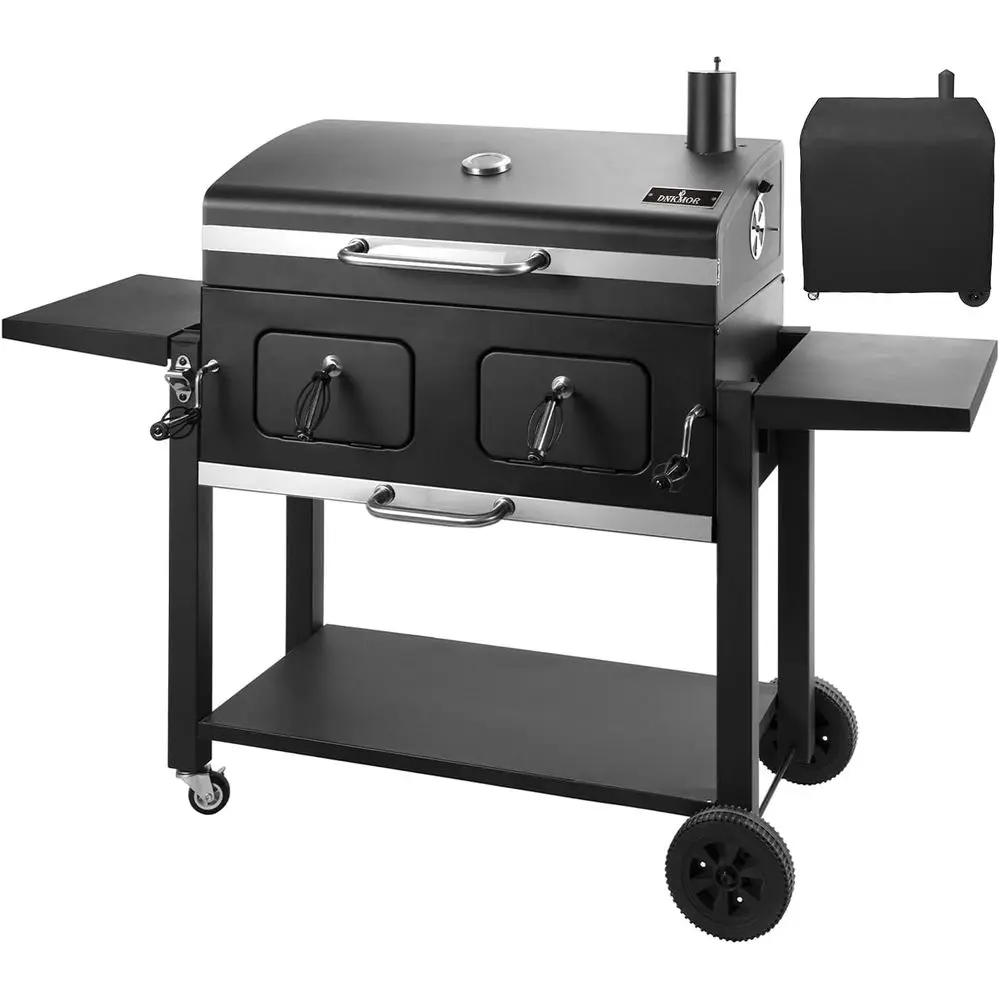 

Extra Large 794 Sq. In. Charcoal BBQ Grill with Adjustable Trays and Side Tables for Outdoor Cooking and Camping
