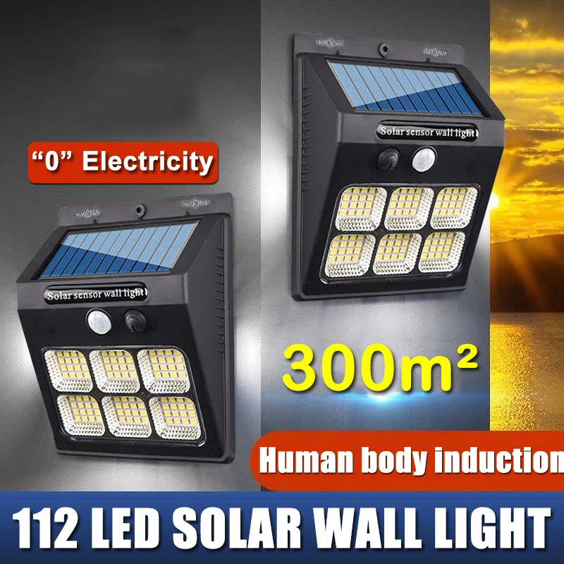 30/96/112LED Solar Wall Lamp Outdoor Waterproof COB Solar Lights Intelligent Human Body Sensor Garden Villa Wall Light