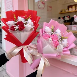 Cartoon Vinyl Doll Hello Kitty With Artificial Flower Creative Bouquet Christmas Valentine Birthday Gifts For Girls