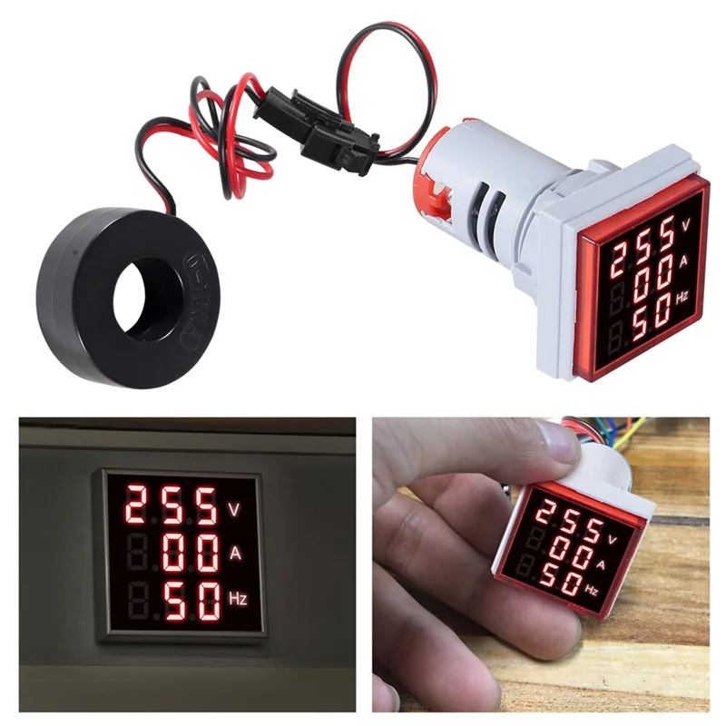 ABRB-3 個 3 In 1 60-500V 0-100A AC デジタル電流計電圧計、LED ディスプレイ電圧検出器電流テスターゲージ