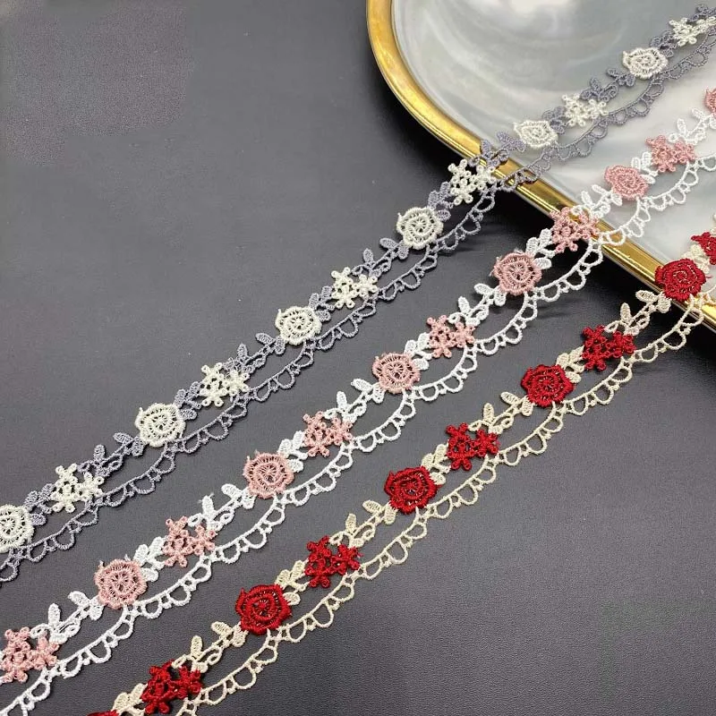 

40Yards Pink Red Flowers Lace Trims Water Soluble Lace Ribbon DIY Necklace Ornaments Wedding Clothes Accessories