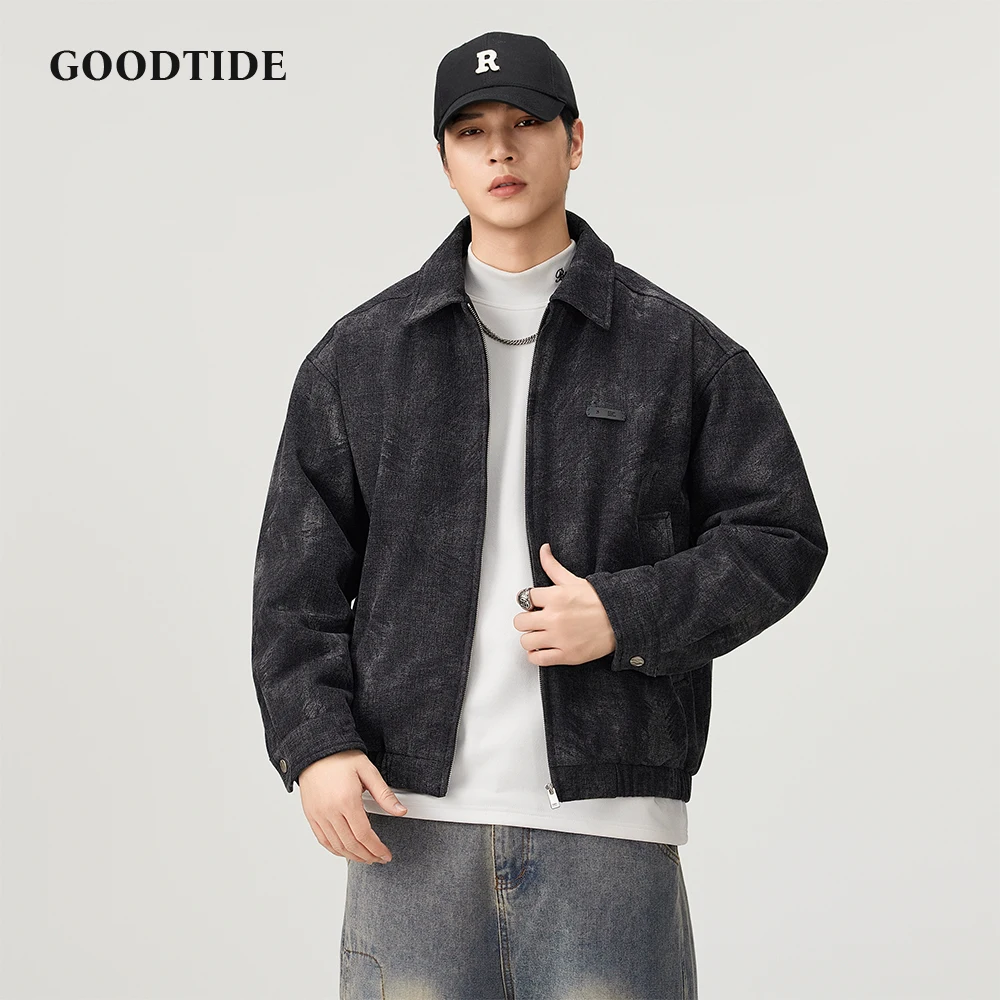 

Fashion Men's Down Jacket with Lapel Collar 2025 Winter Loose Casual Trendy Retro Outerwear